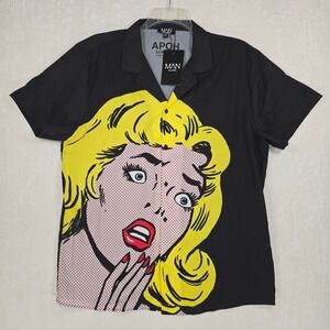 boohooMAN x APOH London Pop Art Comic Revere Shirt Mens XL NWT Black